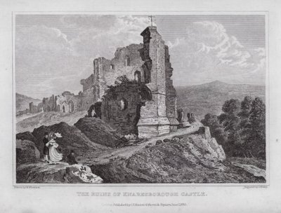 Ruinene av Knaresborough Castle (gravering) av Nathaniel (after) Whittock
