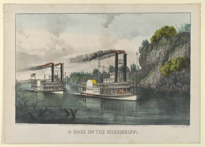 A Race on the Mississippi, 1870., 1870. Skapere: Nathaniel Currier, James Merritt Ives, Currier og Ives. av Currier and Ives