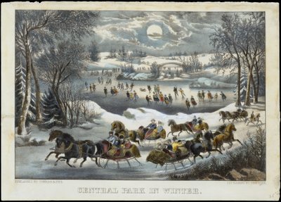 Central Park om vinteren, 1877-94., 1877-94. Skapere: Nathaniel Currier, James Merritt Ives, Currier og Ives. av Currier and Ives