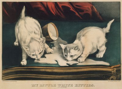 My Little White Kitties - Into Mischief, 1871., 1871. Skapere: Nathaniel Currier, James Merritt Ives, Currier og Ives. av Currier and Ives
