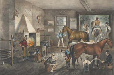 Trotting Cracks at the Forge, 1869., 1869. Skapere: Nathaniel Currier, James Merritt Ives, Currier og Ives. av Currier and Ives