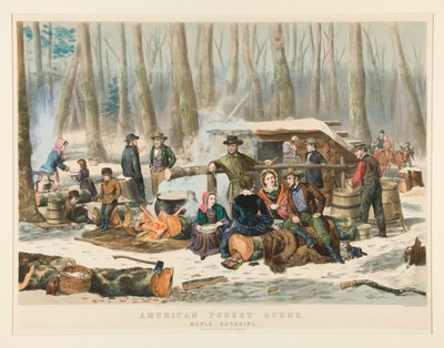 American Forest Scene, Maple Sugaring av Nathaniel Currier