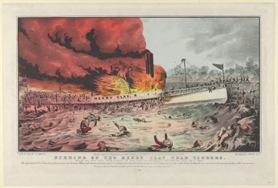 Brenning av Henry Clay nær Yonkers - mens hun var på tur fra Albany til New York onsdag..., 1852. av Nathaniel Currier