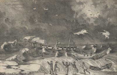 Det fryktelige vraket av Mexico på Hempstead Beach, 2. januar 1837, 1848-56. av Nathaniel Currier