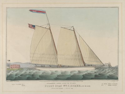 Ekstraordinær ekspress over Atlanterhavet - Pilotbåt William J. Romer, kaptein McGuire, ..., 1846. av Nathaniel Currier