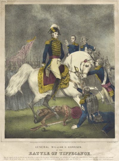 General William H. Harrison i slaget ved Tippecanoe, pub. 1840 av Nathaniel Currier