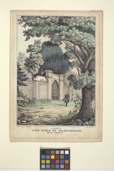Lafayette At The Tomb Of Washington (håndfarget litografi) av Nathaniel Currier