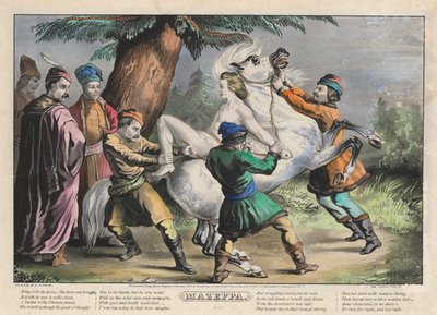 Mazeppa: Plate 1 med sett med fire (4) plater (bundet til en hest) av Nathaniel Currier