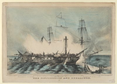 Grunnloven og Guerriere-kjempet 19. august 1812-The Guerriere hadde 15 menn drept..., 1848. av Nathaniel Currier