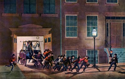 The Night Alarm, The Life of a Fireman, 1854. av Nathaniel Currier