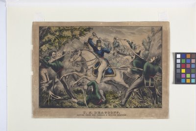 U.S. Dragoons, skjærer seg gjennom en meksikansk Ambuscae (håndfarget litografi) av Nathaniel Currier