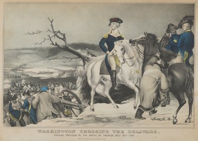 Washington krysser Delaware-kvelden før slaget ved Trenton, 25. desember..., 1847. av Nathaniel Currier