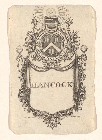 Bookplate fra Harvard College (Hancock) av Nathaniel Hurd