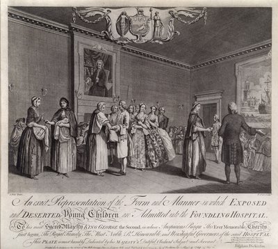 En eksakt representasjon av formen og måten eksponerte og øde små barn blir tatt inn på Foundling Hospital, 1749 av Nathaniel Parr