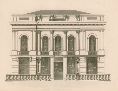 Butikkfront for Hancock og Dixon, Pall Mall East, London av Nathaniel Whittock
