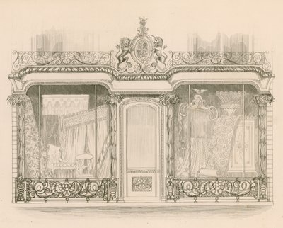 Butikkfront for Mrs Saunders og Woodley, Upholsterers, Regent Street, London av Nathaniel Whittock