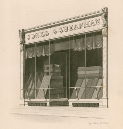 Butikkfronten til Mrs Jones and Shearman, Blackfriars Road, London av Nathaniel Whittock