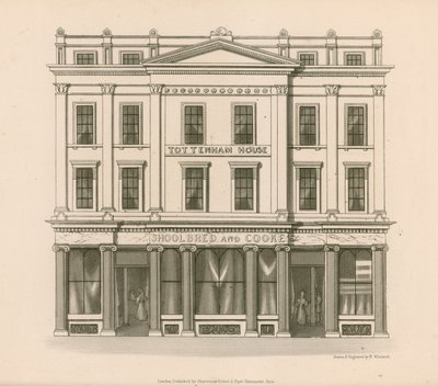 Butikkfronten til Shoolbred and Cooke, Drapers, Tottenham Court Road, London av Nathaniel Whittock