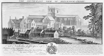 Den sørøstlige utsikten over Brecknock Priory, 1741 av Nathaniel and Samuel Buck
