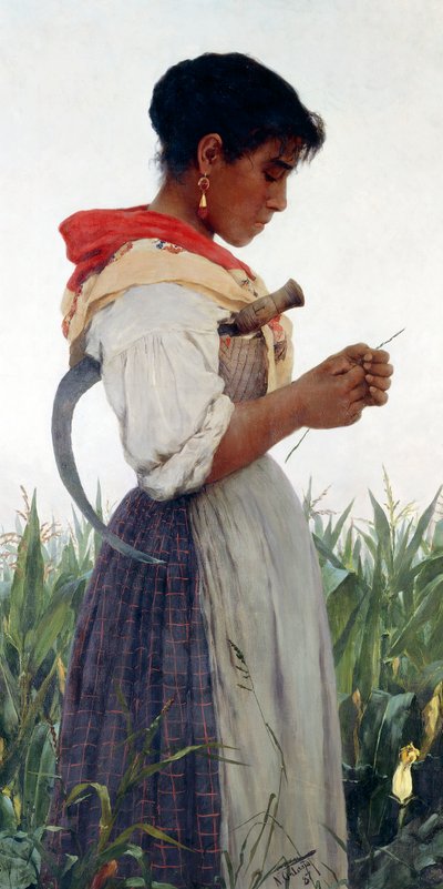 She Loves Me, She Loves Me Not (olje på lerret) av Nazareno Orlandi
