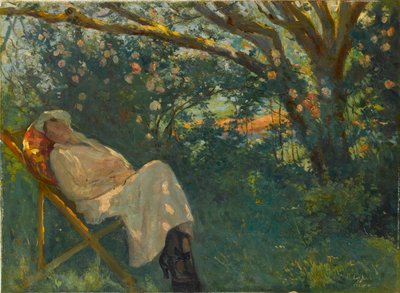 "Lady in Pink on a Chaise Longue" Maleri av Nazmi Ziya Gueran (1881-1937) - 1904 - Olje på lerret Dim 54x73 cm Sakip Sabanci Museum, Istanbul av Nazmi Ziya Gueran