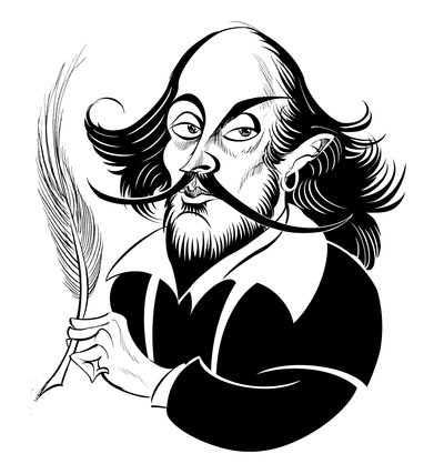 William Shakespeare - svart og hvit karikatur av Neale Osborne