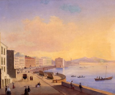 Gamle Saint Lucia-gaten i Napoli av Neapolitan School