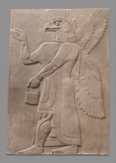 Relieffpanel av overnaturlig figur med bevinget ørnhode, ca. 883-59 f.Kr. (gipsalabast) av Neo Assyrian