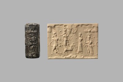 Cylinder seal with scorpion-man and modern impression, c.8th–7th century BC (quartz, crypto-crystalline) av Neo Assyrian
