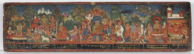 Buddhistisk manuskriptomslag (ugjennomsiktig wc på tre) av Nepalese School