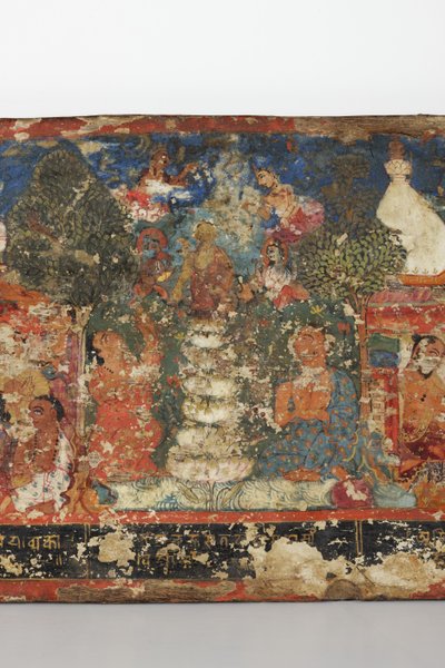 Detalj fra et buddhistisk manuskriptomslag (ugjennomsiktig akvarell på tre) av Nepalese School