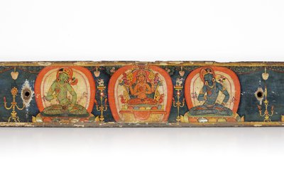 Manuskript til The Five Protections, bakside, 1138 (ugjennomsiktig wc og blekk på tre) av Nepalese School