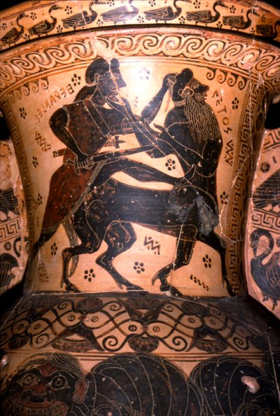 Hercules and the Centaur Setos, Detalj av gresk potte, korintisk, c7. århundre f.Kr. av Nessos Painter