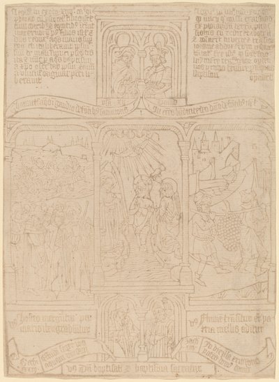 Kristi dåp; Farao går gjennom Rødehavet; Josva og Kaleb av Netherlandish 15th Century