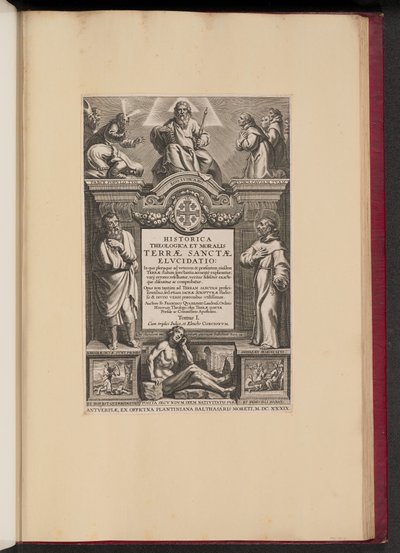 Tittelside for Franciscus Aguilonius, Historisk teologisk og moralsk utryddelse av det hellige land av Netherlandish 17th Century after Sir Peter Paul Rubens
