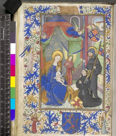 Legg til 17440 f.13v Liljejomfru med skytshelgen Willem van Bossunt, fra Ghent Missal av Netherlandish School