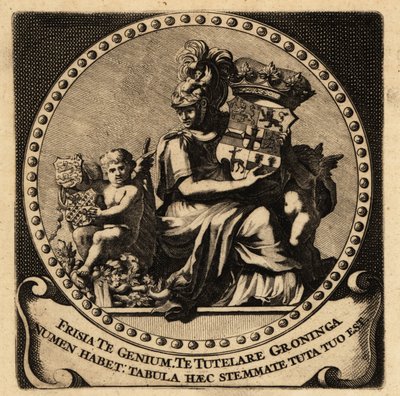 Allegorisk figur av Friesland og Groningen med våpenskjold av Netherlandish School