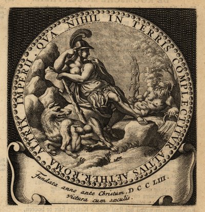 Allegorisk figur av Romerriket, Romulus og Remus. av Netherlandish School