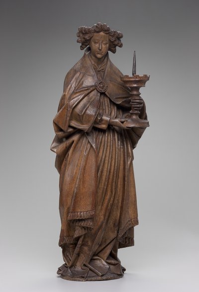 Engel som holder lysestake, ca. 1480-1500 (eik) av Netherlandish School