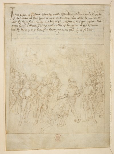 Bomull Julius E. IV, art. 6, 'Beauchamp Pageants', ca. 1483 (blekk på vellum) av Netherlandish School