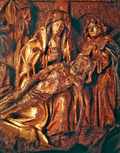 Mourning over the Dead Christ, ca. 1500 (forgylt og polykrom eiketre) av Netherlandish School