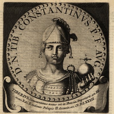 Portrett av den romerske keiseren Tiberius II Konstantin. av Netherlandish School
