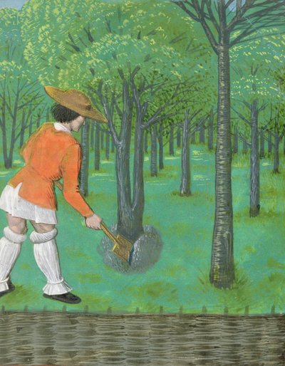 Roy 14 E VI f.28 Mann med spade i en frukthage, fra 