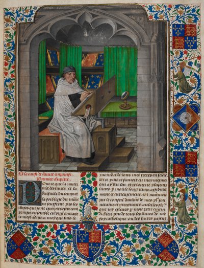 Royal 14 E. I f.3 Vincent de Beauvais leser ved skrivebordet sitt, fra 