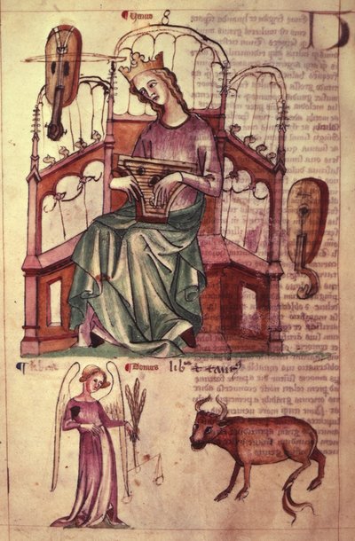 Sloane 3983 fol.42v Venus spiller et psalteri, fra 