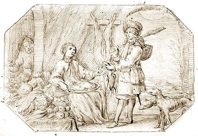 The Four Seasons: Winter - The Return from Hunting, ca. 1675 (penn og sepia blekk på papir) av Netherlandish School