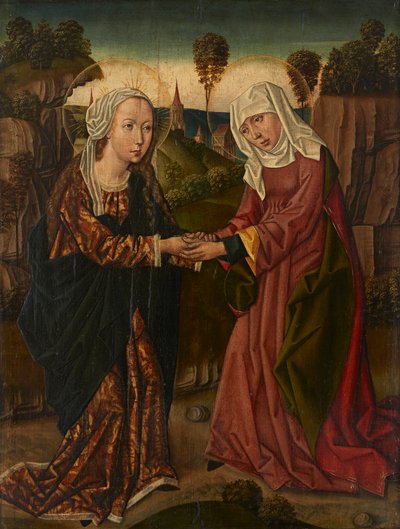 The Virgin and Saint Elizabeth (olje på panel) av Netherlandish School