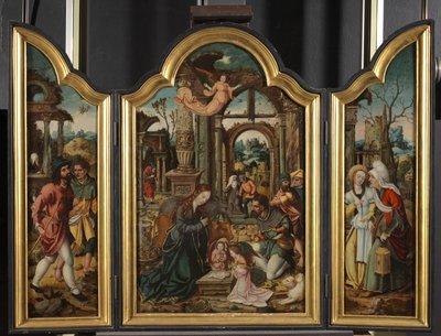 Triptych - Tilbedelse av hyrdene, 1535 av Netherlandish School