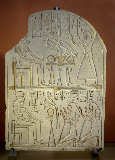 Art Egypt Stele de Penboui a Toueris og Isis Hathor (malt kalkstein, nytt imperium av New Kingdom Egyptian