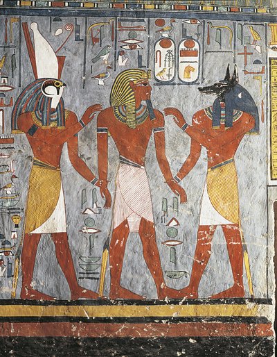 Farao mellom gudene Harsiesis og Anubis av New Kingdom Egyptian